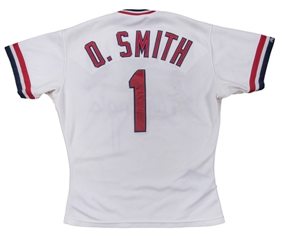 1991 Ozzie Smith Game Used, Photo Matched & Signed St. Louis Cardinals Home Jersey (Beckett) 